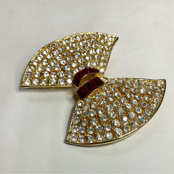 Ivana Couture Brooch Large Bowtie Red Clear Crystals - Picture 7 of 7